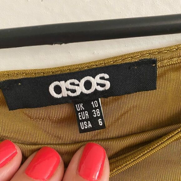 Like New Gold Draped Cowl Neck Slinky Ruched Midi Dress (Please see pix) - Picture 8 of 8